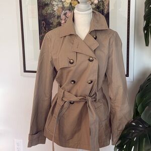 Women's Tan Double-Breasted Trench Coat